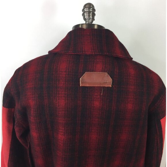 Vintage 1940s Mens Woolrich Mackinaw Red Black Plaid Jacket Hunting Wool Size 46 - Picture 6 of 15